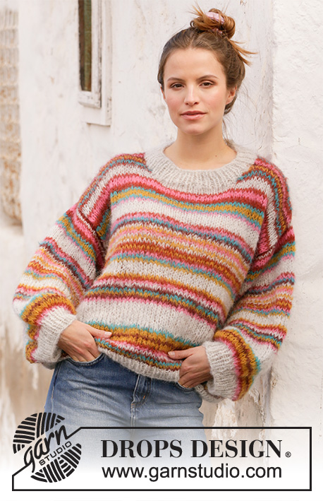 Moroccan Market Muse / DROPS 212-20 - Gestrickter Pullover mit Streifen in DROPS Melody. Größe XS - XXL.
