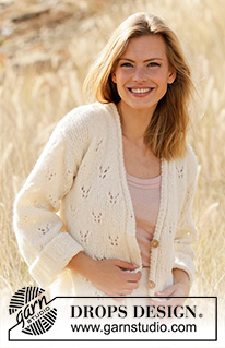 Dragonfly Wings Jacket / DROPS 212-27 - Knitted long jacket in DROPS Air. Piece is knitted with lace pattern, shawl collar and V-neck. Size: S - XXXL