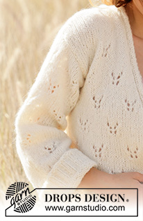 Dragonfly Wings Jacket / DROPS 212-27 - Knitted long jacket in DROPS Air. Piece is knitted with lace pattern, shawl collar and V-neck. Size: S - XXXL