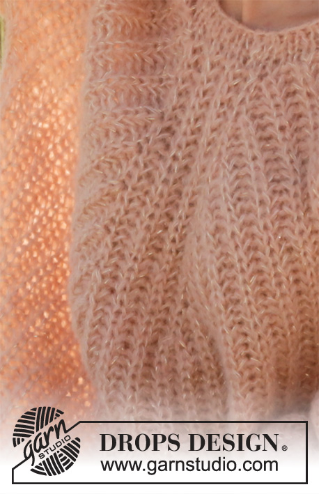 Cheers to Life / DROPS 212-28 - Knitted jumper with round yoke in 2 strands DROPS Brushed Alpaca Silk and 1 strand Glitter. The piece is worked top down in English rib. Sizes S - XXXL.