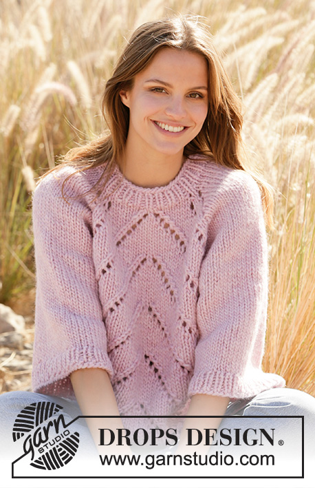 Meadowsweet / DROPS 212-29 - Knitted jumper with raglan in DROPS Snow. Piece is knitted top down with lace pattern. Size XS – XXL.