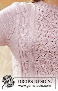 Summer's Waltz / DROPS 212-30 - Jersey de punto en DROPS Merino Extra Fine. La pieza está tejida con torsadas y patrón de calados. Tallas: S – XXXL.