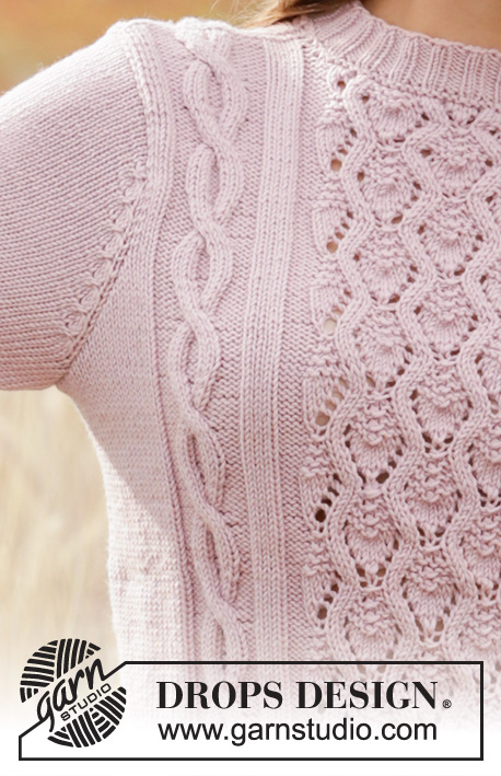 Summer's Waltz / DROPS 212-30 - Jersey de punto en DROPS Merino Extra Fine. La pieza está tejida con torsadas y patrón de calados. Tallas: S – XXXL.