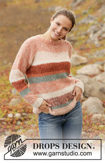 Sunset Stripes / DROPS 212-33 - Neulottu pusero 2-kertaisesta DROPS Brushed Alpaca Silk -langasta. Työssä on raitoja. Koot S-XXXL.