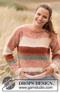 Sunset Stripes / DROPS 212-33 - Neulottu pusero 2-kertaisesta DROPS Brushed Alpaca Silk -langasta. Työssä on raitoja. Koot S-XXXL.