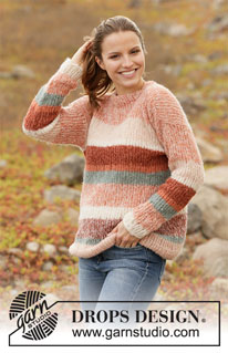 Sunset Stripes / DROPS 212-33 - Neulottu pusero 2-kertaisesta DROPS Brushed Alpaca Silk -langasta. Työssä on raitoja. Koot S-XXXL.