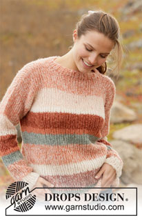 Sunset Stripes / DROPS 212-33 - Neulottu pusero 2-kertaisesta DROPS Brushed Alpaca Silk -langasta. Työssä on raitoja. Koot S-XXXL.