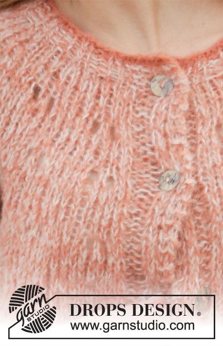 Frosted Foliage Jacket / DROPS 212-35 - 2 DROPS Brushed Alpaca Silk lõngaga ülevalt alla kootud ümara passega kardigan suurustele S kuni XXL