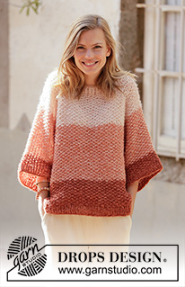 Sahara Sunrise / DROPS 212-36 - Stickad tröja med raglan i 2 trådar DROPS Brushed Alpaca Silk. Arbetet stickas uppifrån och ner med moss-stickning. Storlek XS - XXL.