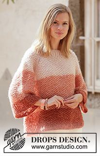 Sahara Sunrise / DROPS 212-36 - Stickad tröja med raglan i 2 trådar DROPS Brushed Alpaca Silk. Arbetet stickas uppifrån och ner med moss-stickning. Storlek XS - XXL.