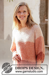 Sahara Sunrise / DROPS 212-36 - Stickad tröja med raglan i 2 trådar DROPS Brushed Alpaca Silk. Arbetet stickas uppifrån och ner med moss-stickning. Storlek XS - XXL.