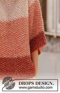 Sahara Sunrise / DROPS 212-36 - Stickad tröja med raglan i 2 trådar DROPS Brushed Alpaca Silk. Arbetet stickas uppifrån och ner med moss-stickning. Storlek XS - XXL.
