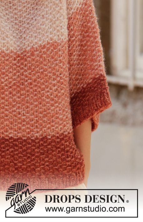 Sahara Sunrise / DROPS 212-36 - Stickad tröja med raglan i 2 trådar DROPS Brushed Alpaca Silk. Arbetet stickas uppifrån och ner med moss-stickning. Storlek XS - XXL.