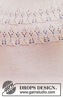 New Beginnings / DROPS 212-38 - Strikket top med taljesnit i DROPS Cotton Merino. Arbejdet strikkes med slids i siderne, korte ærmer og rundt bærestykke med hulmønster. Størrelse S - XXXL.