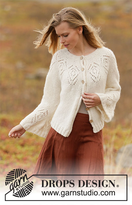 Tulip Ring Jacket / DROPS 212-4 - Strikket jakke med rundfelling i DROPS Air. Arbeidet strikkes ovenfra og ned med hullmønster og trompetermer. Størrelse S - XXXL.