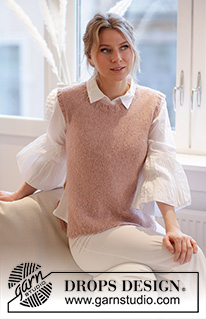 Rose Blush / DROPS 212-44 - Kötött mellény DROPS Sky fonalból. A darabot bordás mintás szegéllyel készítjük, hasítékkal az oldalán. S - XXXL méretekben