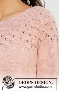 Alberta Rose Jacket / DROPS 212-6 - DROPS Safran lõngast ülevalt alla kootud lehemustriga ümara passega ja kolmveerand varrukatega kardigan suurustele S kuni XXXL