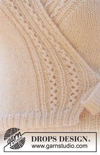 Pearl Pointe / DROPS 212-9 - Knitted wrap-around jacket in DROPS BabyAlpaca Silk and DROPS Kid-Silk or DROPS BabyMerino and DROPS Kid-Silk. The piece is worked top down with lace pattern. Sizes S - XXXL.