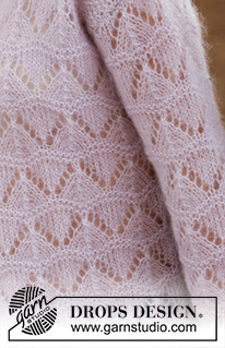 Springs Beats / DROPS 213-15 - Knitted jumper in 2 strands DROPS Kid-Silk. Piece is knitted with lace pattern, garter stitch and double neck edge. Size XS – XXXL.