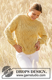 Golden Moments / DROPS 213-16 - Strikket bluse med raglan i DROPS Belle. Arbejdet strikkes oppefra og ned med hulmønster, snoninger og bobler. Størrelse XS - XXL.