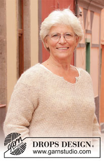 Oats and Honey / DROPS 213-20 - Gebreide trui met V-hals in DROPS Brushed Alpaca Silk. Het werk wordt gebreid met dubbele gerstekorrel en ballonmouwen. Maten XS - XXL.