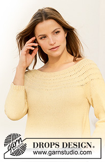 Sunny Shoulders / DROPS 213-23 - DROPS BabyAlpaca Silk lõngast ülevalt alla kootud pitsmustriga ümara passega ja kolmveerand varrukatega džemper suurustele XS kuni XXL