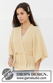 Summer Promise / DROPS 213-24 - Strikket omslagsjakke med raglan i DROPS BabyAlpaca Silk og DROPS Kid-Silk. Arbeidet strikkes med hullmønster og ¾ lange ermer. Størrelse S - XXXL.