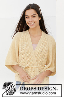 Summer Promise / DROPS 213-24 - Strikket omslagsjakke med raglan i DROPS BabyAlpaca Silk og DROPS Kid-Silk. Arbeidet strikkes med hullmønster og ¾ lange ermer. Størrelse S - XXXL.