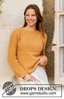 September Story Sweater / DROPS 213-25 - Knitted jumper with round yoke in DROPS Air. The piece is worked top down with bobbles. Sizes S - XXXL.