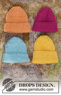 Oranges and Lemons / DROPS 214-1 - Knitted beanie / hipster hat with rib in DROPS Snow.