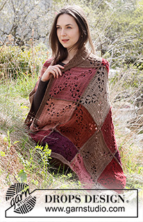 Sun Baked Tiles / DROPS 214-10 - Manta crochetada com 2 fios DROPS Alpaca, composta por quadrados.