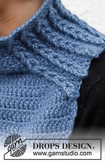 Endless Links / DROPS 214-28 - Crocheted head band and neck warmer in DROPS Air. Piece is crocheted with loop – cables and increase for saddle shoulders.
