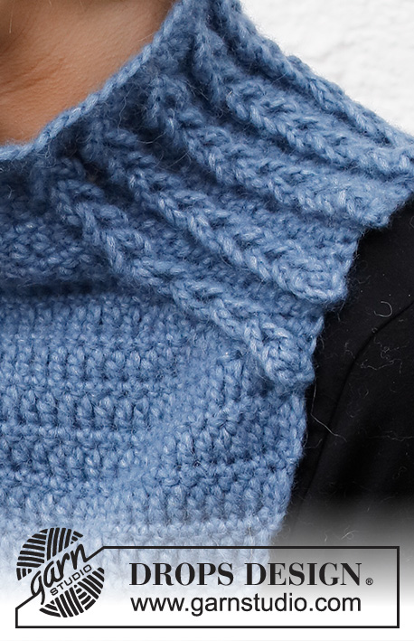 Endless Links / DROPS 214-28 - Crocheted head band and neck warmer in DROPS Air. Piece is crocheted with loop – cables and increase for saddle shoulders.