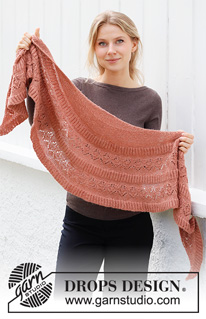 Sienna Wrap / DROPS 214-3 - Ylhäältä alas neulottu huivi DROPS Alpaca-langasta. Työ neulotaan tasona ja työssä on pitsineuletta ja täyspatenttineuletta.