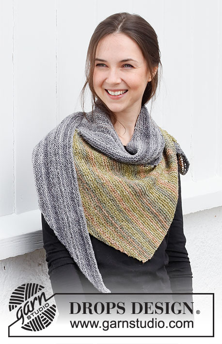 Glen Ogle / DROPS 214-42 - Knitted shawl in DROPS Fabel. Piece is knitted sideways in garter stitch.
