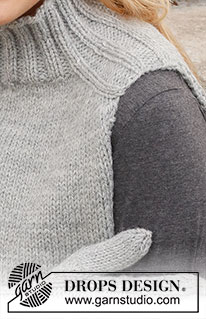 Winter Wisps Set / DROPS 214-49 - Gestricktes Stirnband, Kragenschal und Fäustling in DROPS Alaska. Die Arbeit wird mit Zopfmuster und Zunahmen für die Sattelschulter gestrickt.