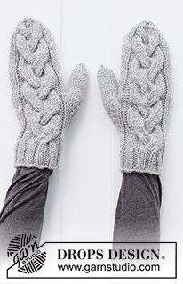 Winter Wisps Set / DROPS 214-49 - Gestricktes Stirnband, Kragenschal und Fäustling in DROPS Alaska. Die Arbeit wird mit Zopfmuster und Zunahmen für die Sattelschulter gestrickt.