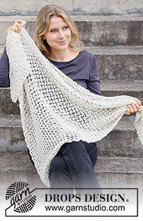 Snow Star Wrap / DROPS 214-51 - Šátek s Šalamounovými uzly háčkovaný z příze DROPS Puna