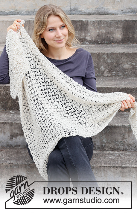Snow Star Wrap / DROPS 214-51 - Šátek s Šalamounovými uzly háčkovaný z příze DROPS Puna