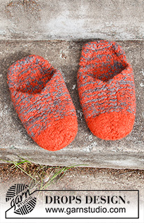 Lava Loafers / DROPS 214-59 - ¬Strikket og tovet tøffel i DROPS Snow. Størrelse 35-45.