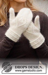Let it Knit / DROPS 214-62 - Strikket vott med fletter og hjerte i DROPS Alpaca og DROPS Kid-Silk. Tema: Jul