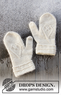 Let it Knit / DROPS 214-62 - Strikket vott med fletter og hjerte i DROPS Alpaca og DROPS Kid-Silk. Tema: Jul