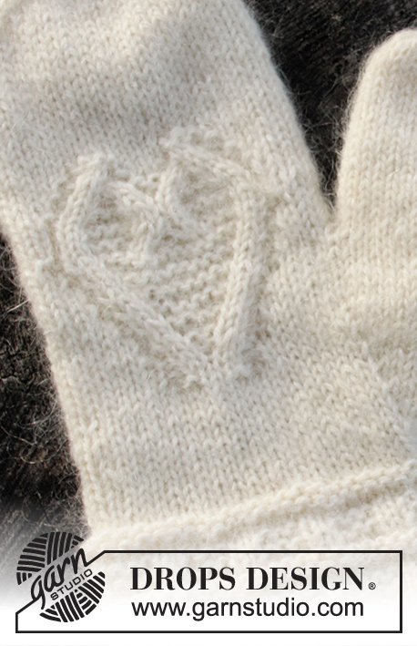 Let it Knit / DROPS 214-62 - Strikket vott med fletter og hjerte i DROPS Alpaca og DROPS Kid-Silk. Tema: Jul