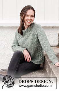 Climbing Ivy / DROPS 215-1 - Knitted jumper in DROPS Brushed Alpaca Silk. The piece is worked top down with raglan and cables. Sizes S - XXXL.