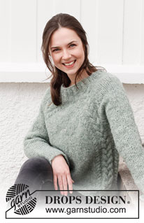 Climbing Ivy / DROPS 215-1 - Knitted jumper in DROPS Brushed Alpaca Silk. The piece is worked top down with raglan and cables. Sizes S - XXXL.