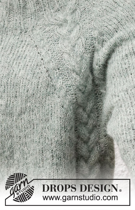 Climbing Ivy / DROPS 215-1 - Knitted jumper in DROPS Brushed Alpaca Silk. The piece is worked top down with raglan and cables. Sizes S - XXXL.