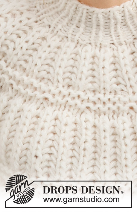 Snow Ripples / DROPS 215-11 - Stickad tröja i 2 trådar DROPS Air och 1 tråd DROPS Brushed Alpaca Silk. Arbetet stickas uppifrån och ner med helpatent och runt ok. Storlek S - XXXL.