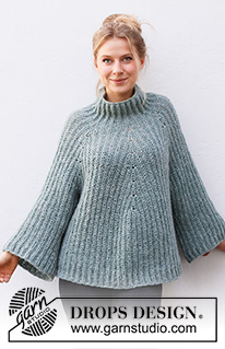 Dublin Winter Sweater / DROPS 215-12 - DROPS Air lõngast ülevalt alla kootud ümara passega ja raglaan varrukatega alt laienev patentkoes džemper suurustele XS kuni XXL