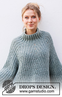 Dublin Winter Sweater / DROPS 215-12 - DROPS Air lõngast ülevalt alla kootud ümara passega ja raglaan varrukatega alt laienev patentkoes džemper suurustele XS kuni XXL
