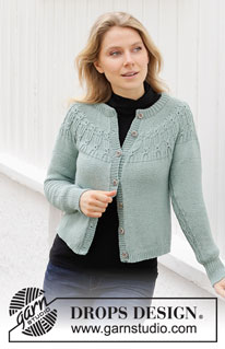 Wild Mint Cardigan / DROPS 215-15 - Knitted jacket in DROPS Karisma. The piece is worked top down with double neck, round yoke and textured pattern. Sizes S - XXXL.